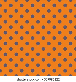 Tile vector pattern or background with seamless grey blue polka dots on orange background