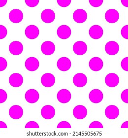 Tile vector pattern with big pink polka dots on white background for decoration wallpaper