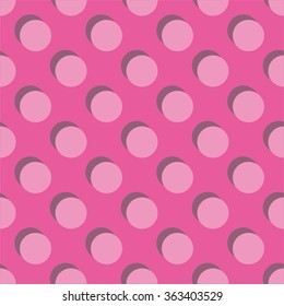 Tile vector pattern big pink polka dots with shadow on pastel background