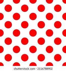 Tile vector pattern with big red polka dots on white background for seamless wallpaper