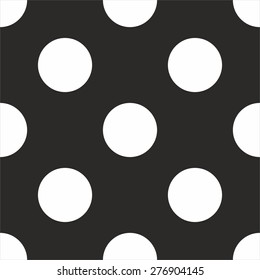 Tile vector pattern with big white polka dots on black background
