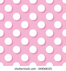 Tile vector pattern with big white polka dots on pastel pink background for decoration wallpaper