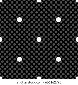 Tile vector pattern with big white and small grey polka dots on black background