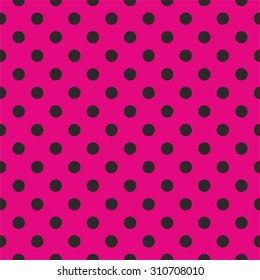 Tile vector pattern with black polka dots on pink background