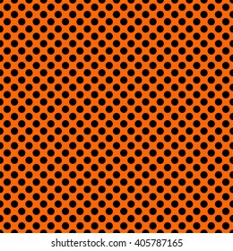 Tile vector pattern with black polka dots on orange background