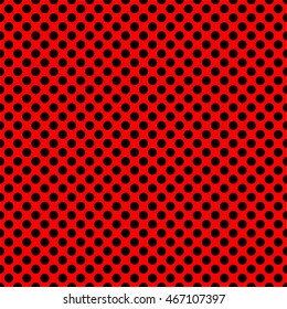 Tile vector pattern with black polka dots on red background