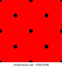 Tile vector pattern with black polka dots on red background