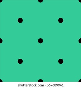 Tile vector pattern with black polka dots on mint green background for decoration wallpaper