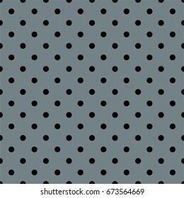 Tile vector pattern with black polka dots on grey background