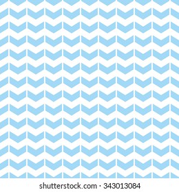 Tile vector pattern with blue zig zag arrow print on white background