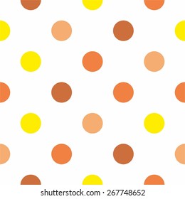 Tile vector pattern with brown, orange and yellow polka dots on white background