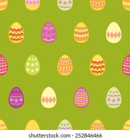 Tile vector pattern with colorful easter eggs on green background