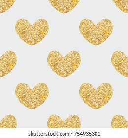 Tile vector pattern with golden hearts on grey background