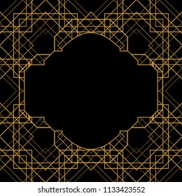 Tile vector pattern with golden ornament on black background