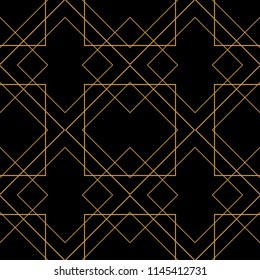 Tile vector pattern with golden ornament on black background