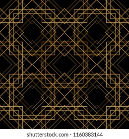 Tile vector pattern with golden ornament on black background