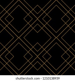 Tile vector pattern with golden ornament on black background