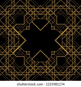 Tile vector pattern with golden ornament on black background
