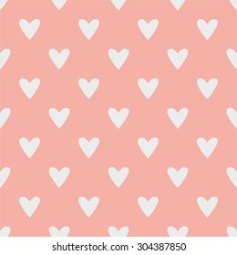 Tile vector pattern with grey hearts on pastel pink background