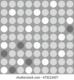 Tile vector pattern with grey, white and black polka dots on grey background