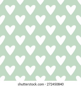 Tile vector pattern with hand drawn white hearts on pastel background