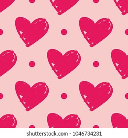 Tile vector pattern with hearts and dots on pink background