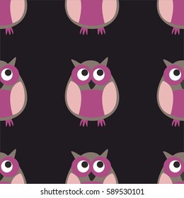 Tile vector pattern with owls on black background