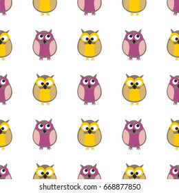 Tile vector pattern with owls on white background