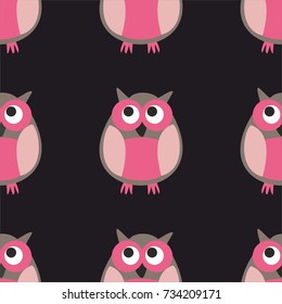 Tile vector pattern with owls on black background