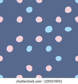Tile vector pattern with pastel hand drawn dots on blue background