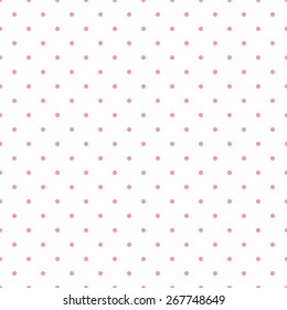 Tile vector pattern with pink polka dots on white background
