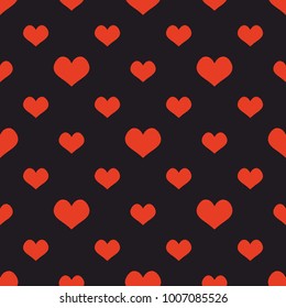 Tile vector pattern with red hearts on black background