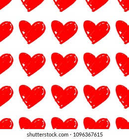 Tile vector pattern with red hearts on pastel background