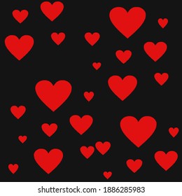 Tile vector pattern with red hearts on black background. Red hearts on a black. Valentines day background with hearts