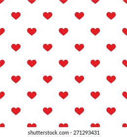 Tile vector pattern with red hearts on white background
