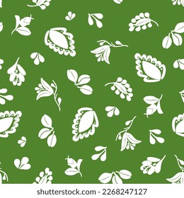 Tile vector pattern with seamless floral and leaves print on a green background