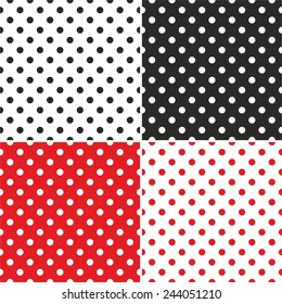 Tile Vector Pattern Set With Black, Red And White Polka Dots Background