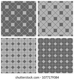 Tile vector pattern set with grey, black and white floor background for decoration wallpaper