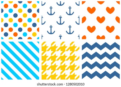 Tile vector pattern set with pastel print on white background