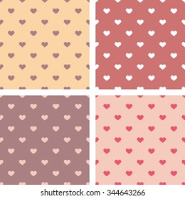 Tile vector pattern set with pink, white and red hearts on pastel background