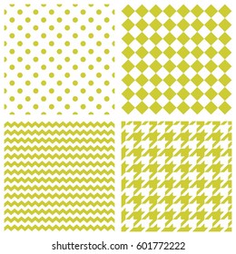 Tile vector pattern set with polka dots, zig zag and houndstooth background