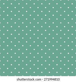 Tile Vector Pattern With Small White Polka Dots On Mint Green Background