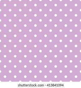 Tile vector pattern with small white polka dots on pastel violet pink background