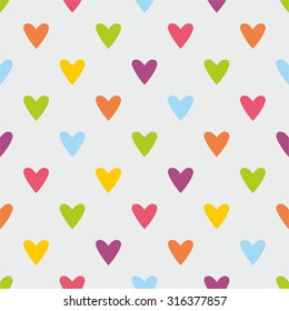 Tile vector pattern with sweet pastel hearts on grey background for seamless decoration wallpaper