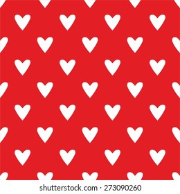 Tile vector pattern with white hearts on red background