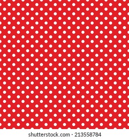 Tile vector pattern with white polka dots on red background