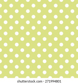 Tile vector pattern with white polka dots on spring green background