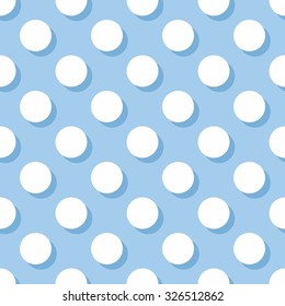 Tile vector pattern with white polka dots on pastel blue background