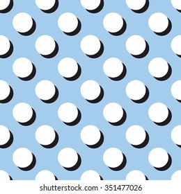 Tile vector pattern with white polka dots with shadow on pastel blue background