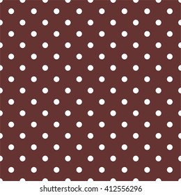 Tile vector pattern with white polka dots on brown background